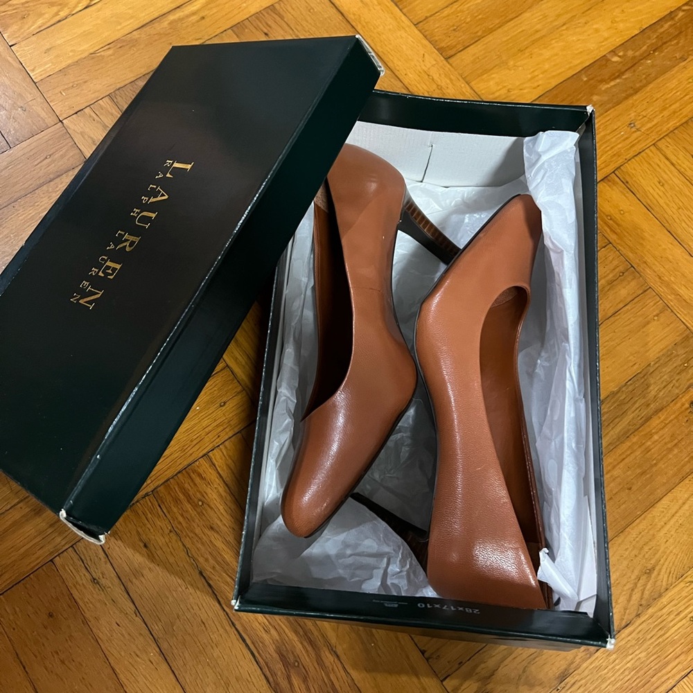 Ralph Lauren vintage brown leather wood pumps NEW W TAGS/BOX